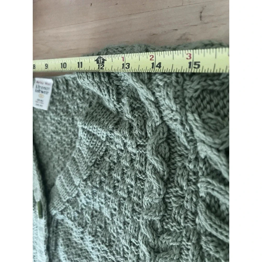 Kilronan Ireland Merino Wool Tree of Life Aran Cardigan Green Cable Knit M